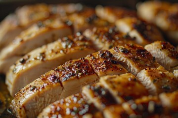 Wall Mural - Close up of tender and flavorful sliced meat on a plate