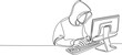 © Christian Horz - continuous single line drawing of computer hacker stereotype, line art vector illustration