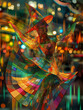 Bunte leuchtende Farben in abstrakten Elementen als Hintergrundmotiv für Dance Music Cover und Druckvorlage , ai generativ