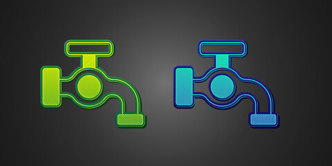 Poster - Green and blue Water tap icon isolated on black background. Vector