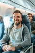 © Synthetica - A man is smiling and sitting in an airplane seat