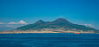 Cruising in the gulf of Naples (Napoli), Campania, Italy, with a clear view of the iconic and historic volcano Mount Vesuvius