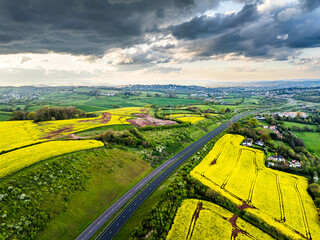 Poster - Rapeseed fields and farms from a drone, Torquay, Devon, England