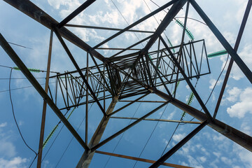 Wall Mural - High voltage electricity pylon against the cloud.