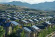 Many houses in a neighborhood are equipped with solar panels on their rooftops, showcasing widespread adoption of sustainable energy