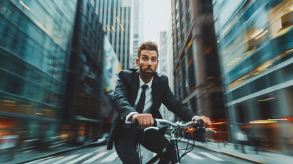 Wall Mural - Businessman riding bicycle in the city