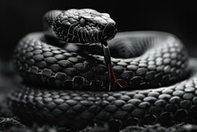 Close-up Of A Black Rat Snake (Xenochrophis)