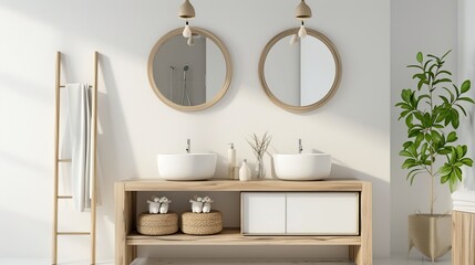 Sticker - a niche shelf and a modern vanity with two mirrors. AI Generative