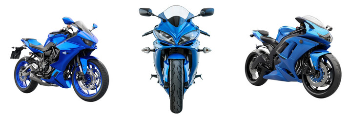 Wall Mural - Set of blue sport bike motorcycle on a transparent background