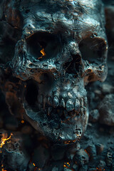 Wall Mural - Condemned Skull in the Depths of the Underworld Facing Infernal Torment,Cinematic 3D Render in Minimalist Photographic Style