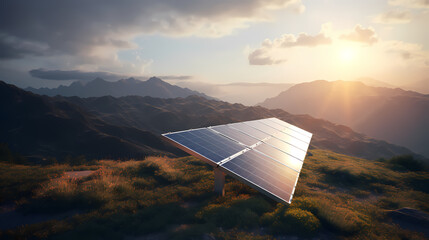 Wall Mural - Solar panels on top of mountain