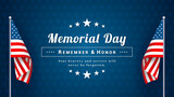 Fototapeta Panele - USA Memorial Day, Remember and Honor vector illustration. American flag pole on navy blue star pattern background