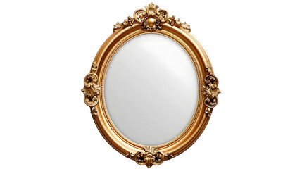 Antique round oval gold picture mirror frame isolated on a transparent background