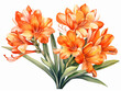 Watercolor painting of A bouquet of orange flowers with green leaves