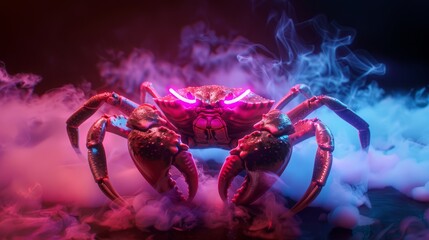 3d crab with neon light.