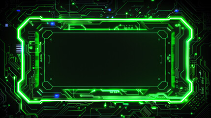 Wall Mural - Futuristic green circuit board with neon lights.