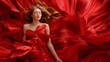 © www.freund-foto.de - Sexy Frau in rotem fliegenden Abendkleid und leuchtenden futuristischen roten Hintergrund