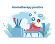Aromatherapy Session Illustration. A serene setting depicts a woman relaxing with diffuser sticks.