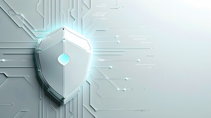 Wall Mural - Cyber security safety shield in minimalistic style. 3d vector illustration. white background