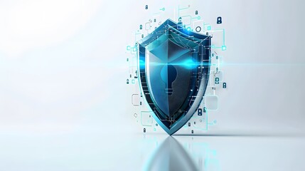 Cyber security safety shield in minimalistic style. 3d vector illustration. white background