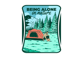 Wall Mural - camping alone in nature. vintage outdoor illustration badge design