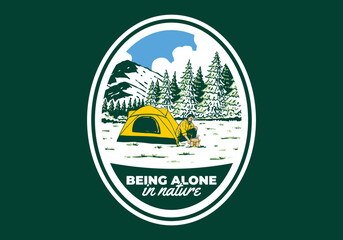Wall Mural - camping alone in nature. vintage outdoor illustration badge design