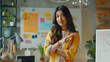 © Pavithiran - Focused Indian young female presenter or coach talk with the co workers or bussiness people, Generative AI