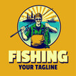 Fisherman Catching Bass Fish Logo Template