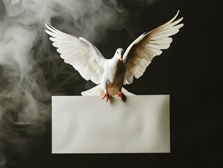 A white dove with a letter, created by an artificial intelligence