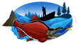 Fisherman Catching Sockeye Salmon Fish Illustration