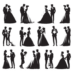 Wall Mural - Silhouette set of wedding couples