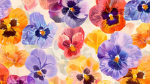 Artistic Pattern Of Colorful Pansies Flowers On A Soft Pastel Background
