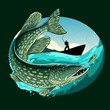 Pike Fish Vintage Design Illustration