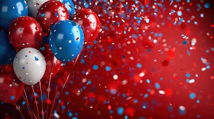 Wall Mural - Festive USA Background with Balloons and Confetti for Memorial Day, Independence Day, Labor Day - AI Generated Image with Flag Colors and Copy Space