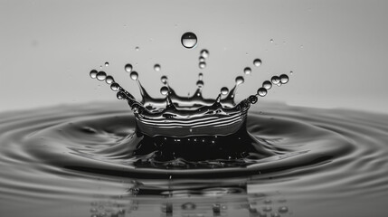 A drop falls into the water, black and white