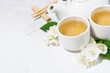 japanese tea ceremony. green tea with jasmine, top view