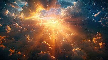heavenly illumination: cross-shaped light beams of god's love and grace blessing the world with divi