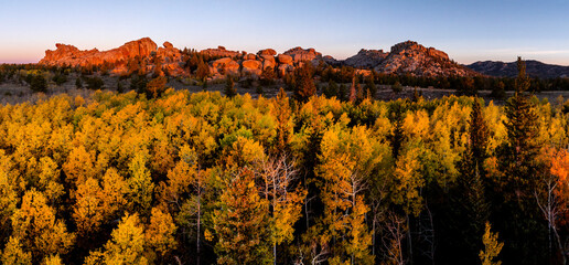 Wall Mural - Fall Sunrise at Vedauwoo || Drone Aerial Shot of Medicine Bow-Routt National Forest