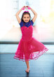 Female child, ballet and heart hands with fairy costume in house for dance, development and creative. Girl, stretching and playing in dress at home for princess, halloween and fun fantasy as kid