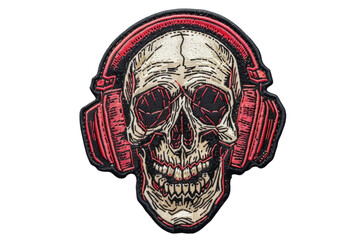 embroidered skull patch with snake in pink and gold isolated on transparent background. dark and got