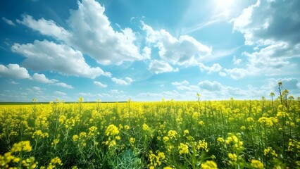 Blooming rapeseed and canola plants in the landscape, a biofuel source. Concept Agricultural Landscapes, Blooming Fields, Renewable Energy, Rapeseed Crop, Canola Plants