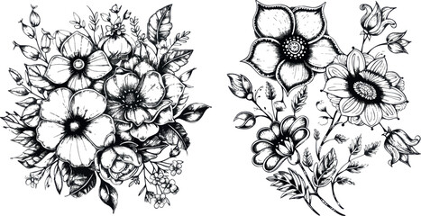Leinwandbilder - Hand drawn lines of flowers vector