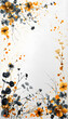 A botanical art piece featuring yellow and black flowers on a white canvas