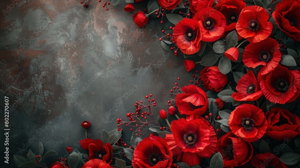 Anzac Day & Remembrance Day Memorial Banner with Red Poppy Wreath ...