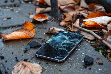 Wall Mural - A new smartphone with a broken display lying on the floor.