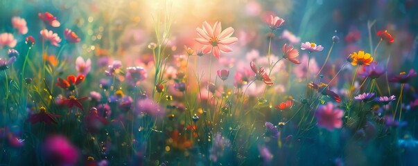 colourful cosmos flowers meadow, mothers day, spring, easter