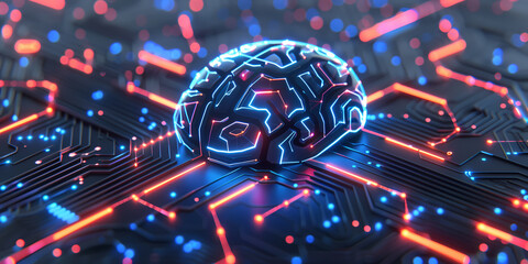 Wall Mural - neural circuit and electronic cyber brain in a quantum computing system, concept of artificial intel