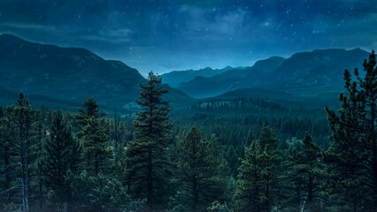Wall Mural - Mountain Tranquility: Capturing the Serenity of a Forested Haven. Seamless looping time-lapse virtual 4k video animation background