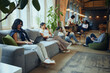 © master1305 - Creative business hub. Young multi ethnic people gathering in modern office for work and study, finishing own tasks in cozy but professional atmosphere. Business and education, co-working space