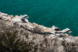 Fototapeta  - Seagulls (sea bird, gull) on the mediterranean sea, Benidorm city in Spain - Costa Blanca 